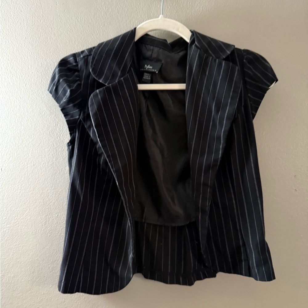 Black Pinstripe Cap Sleeve Blazer